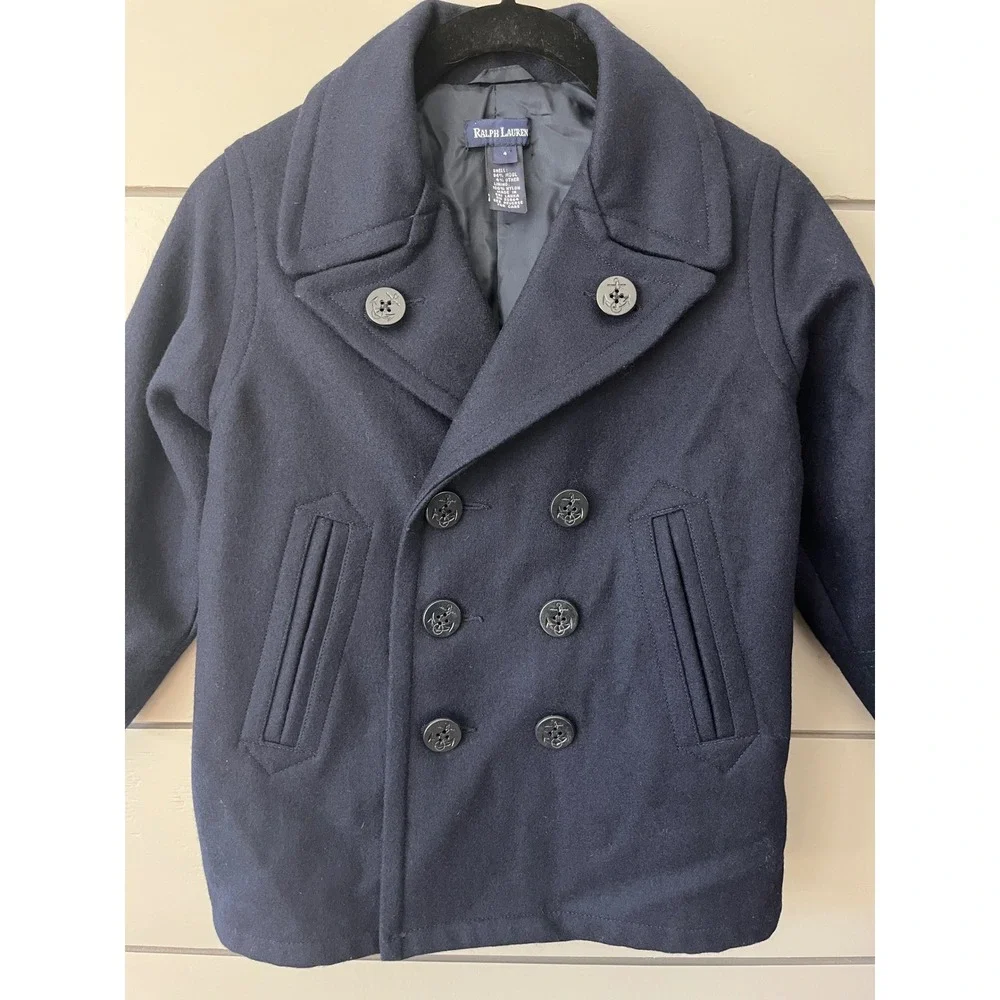 Ralph Lauren Kids Navy Wool Blend Double‎ Breasted Peacoat Size 4